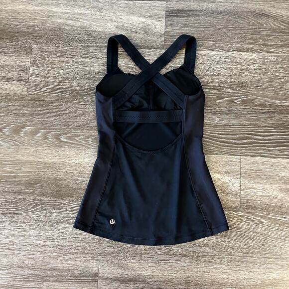 Lululemon Long Breath 2-In-1 Tank Black Criss Cross Size 4 Light Support B/C Cup - Picture 4 of 13